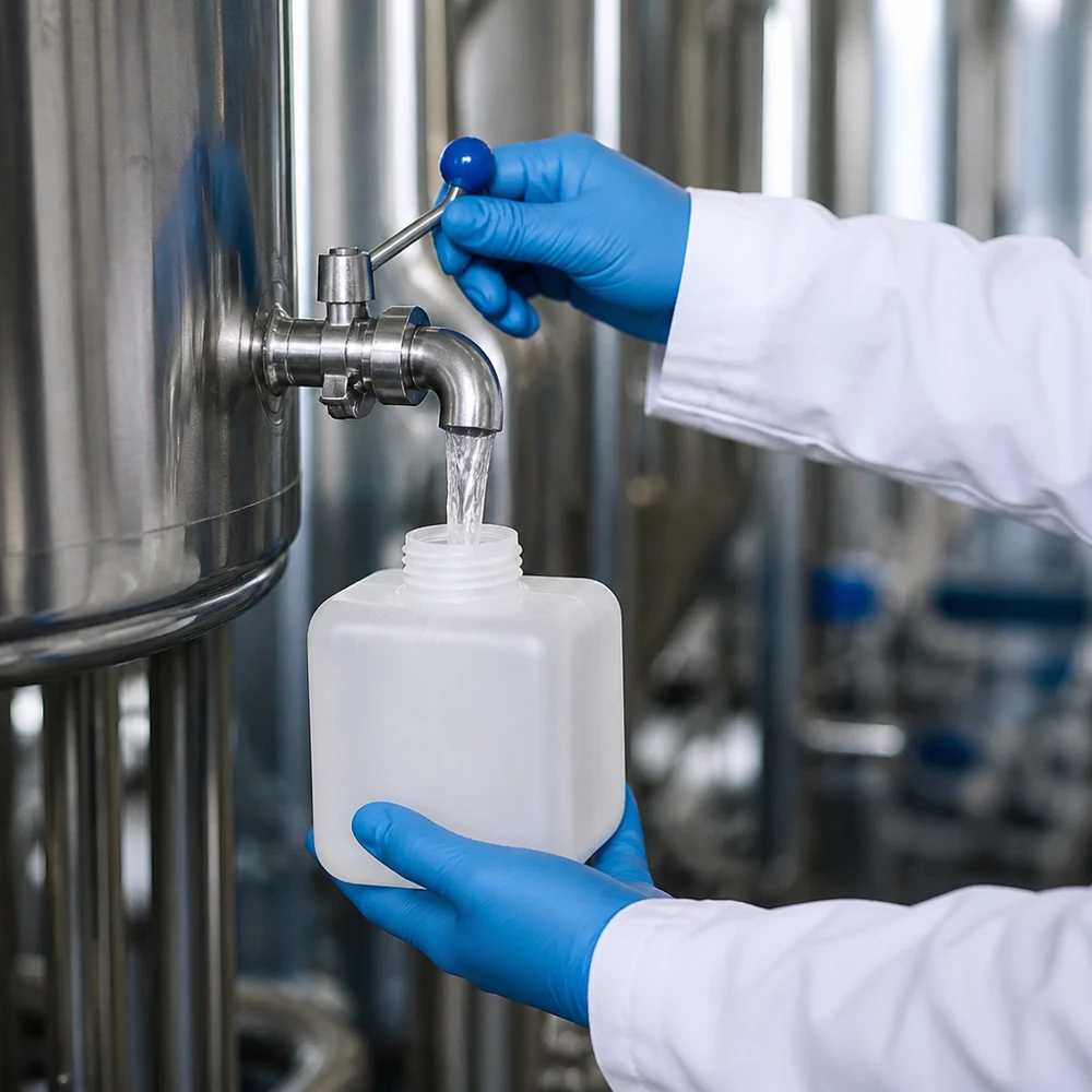 Chemicaliefles 250 ml met smalle hals, GL28, PE-HD, voor het veilig opslaan van agressieve vloeistoffen