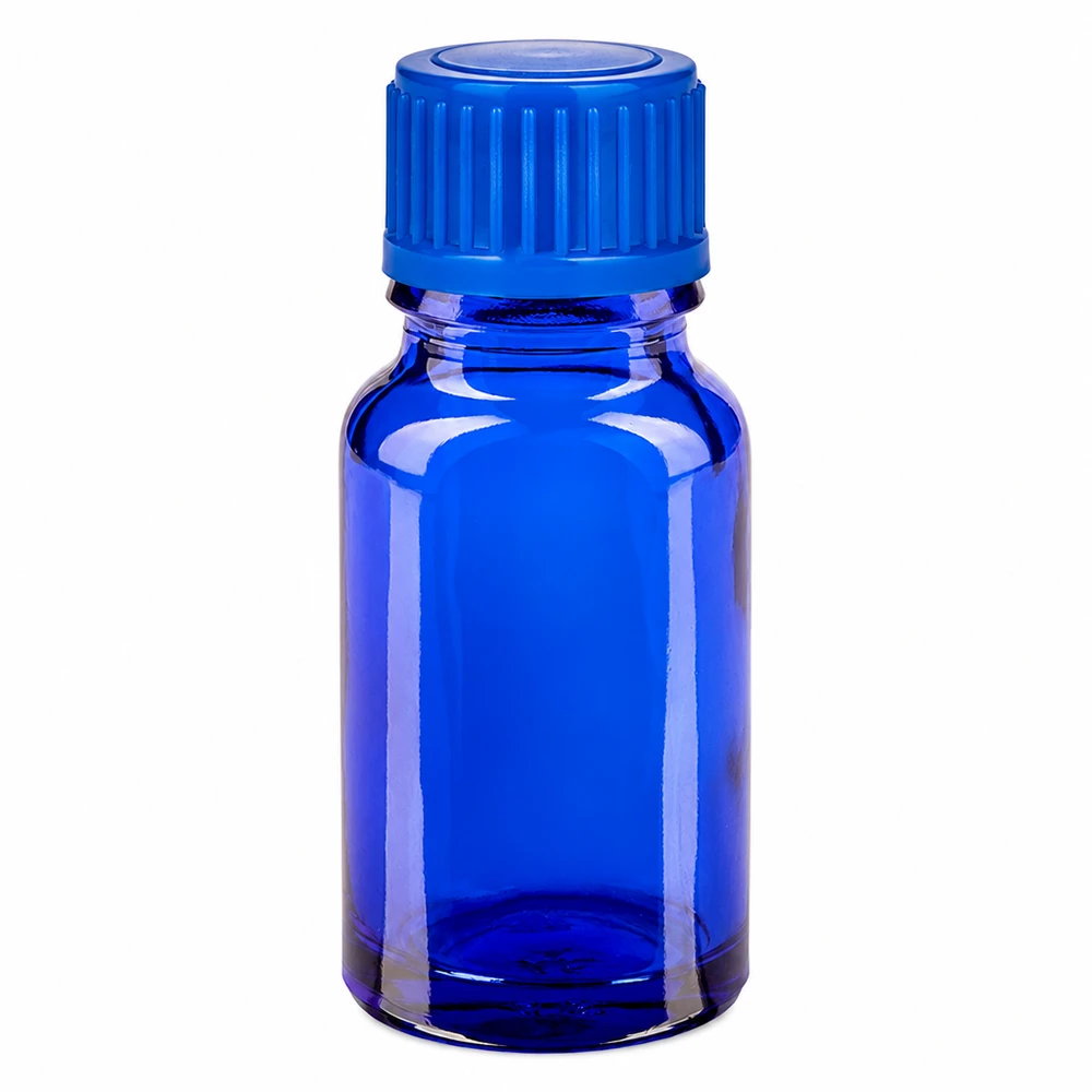 10ml flesje met blauwe schroefdop en getint glas voor UV-bescherming