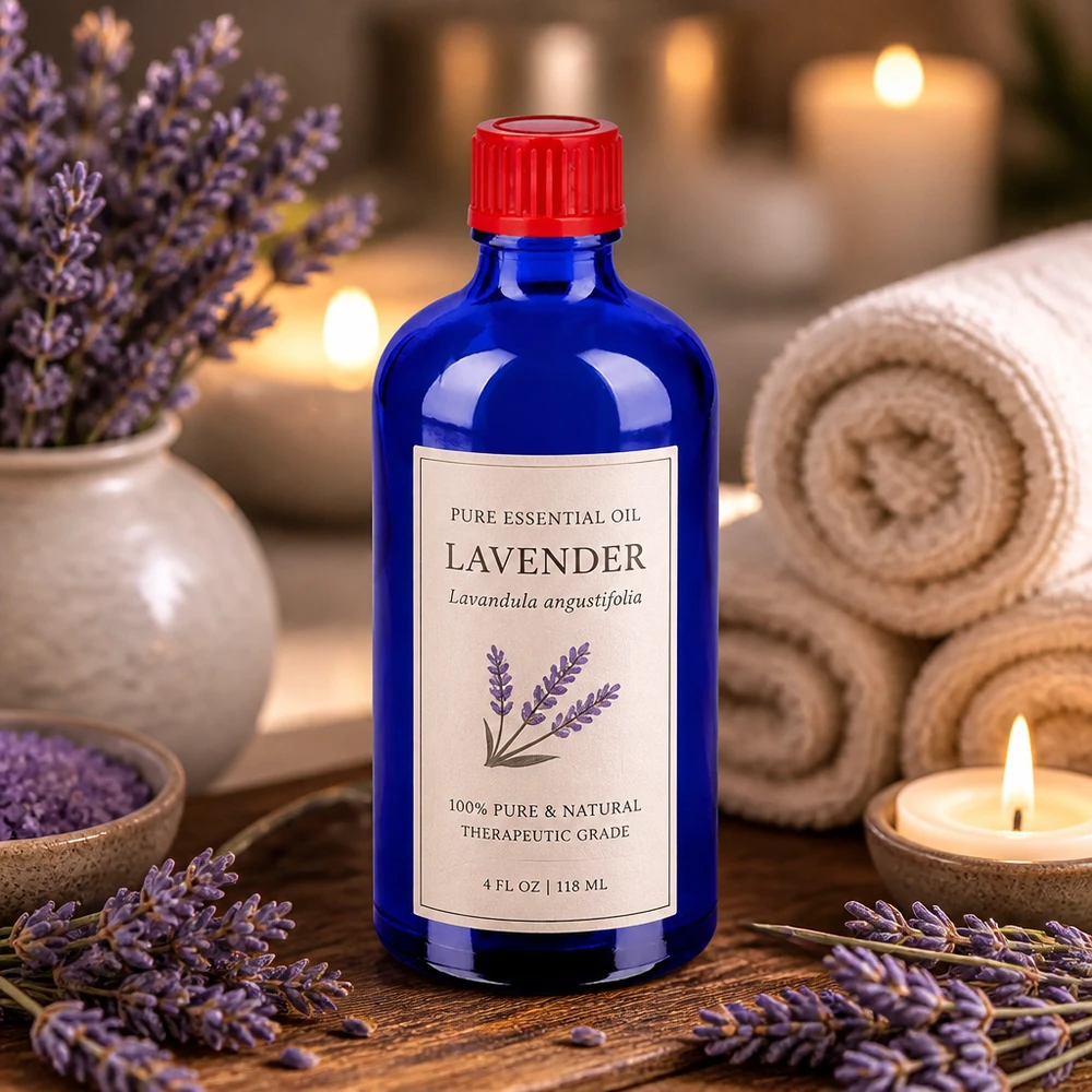 100ml blauw glazen medicijnfles met 11mm rode schroefdop voor farmaceutisch gebruik