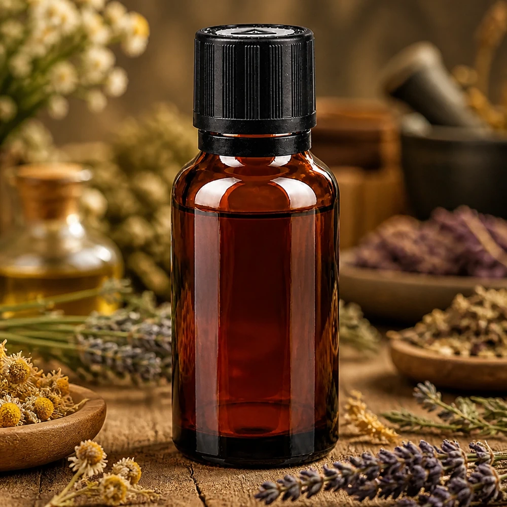 Druppelfles van 20 ml van bruin glas met zwarte KiSi-dop voor natuurgeneeskundige toepassingen