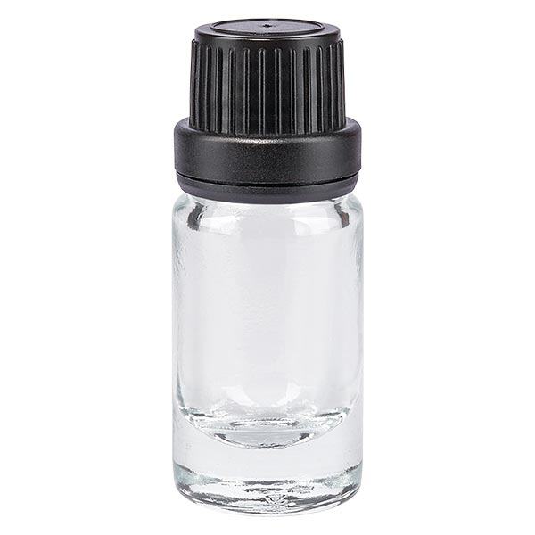 Helder glazen flessen 5ml met zwart druppelsluiting 2mm VR Helder glazen flessen 5ml met zwart druppelsluiting 2mm VR