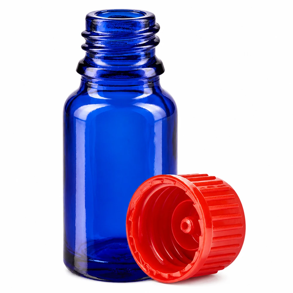 10ml fles 11mm SV rood STD BlueLine UT18/10 Precisieflesje 10ml in kobaltblauw met schroefdraad voor het exact doseren van stoffen