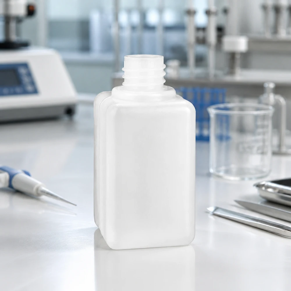 Stevige PE-HD-fles van 50 ml met GL 18-smalle hals voor nauwkeurige dosering van laboratoriumchemicaliën