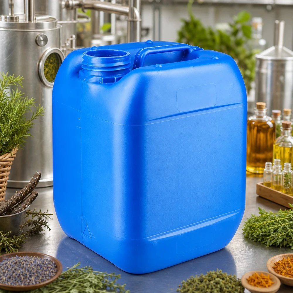 Blauwe lege jerrycan van 5 liter zonder dop voor de verwerking van kruiden en olie
