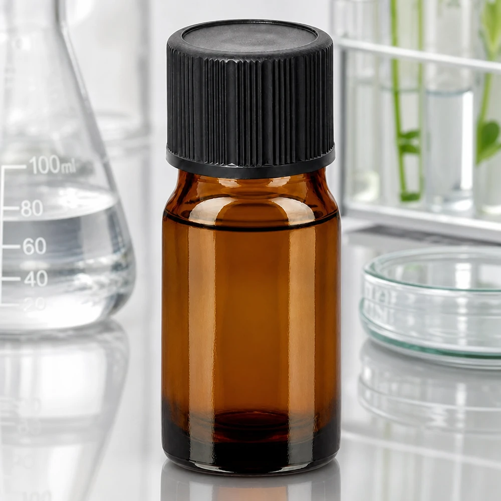 Compact 5ml apothekersflesje van amberkleurig glas voor professioneel gebruik in laboratorium en praktijk