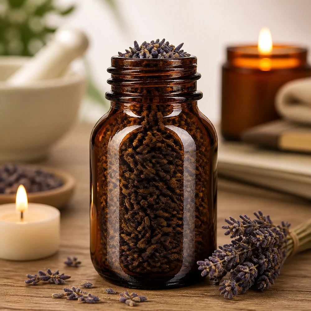 50 ml amberkleurige glazen fles met wijde hals en UV-bescherming voor lichtgevoelige stoffen en kruiden