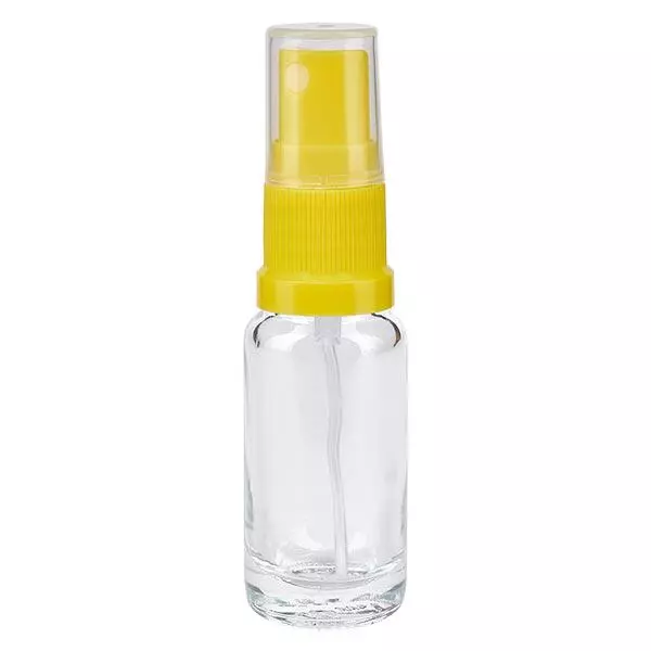 Helder glazen flessen 10ml met geel pompverstuiver Helder glazen flessen 10ml met geel pompverstuiver