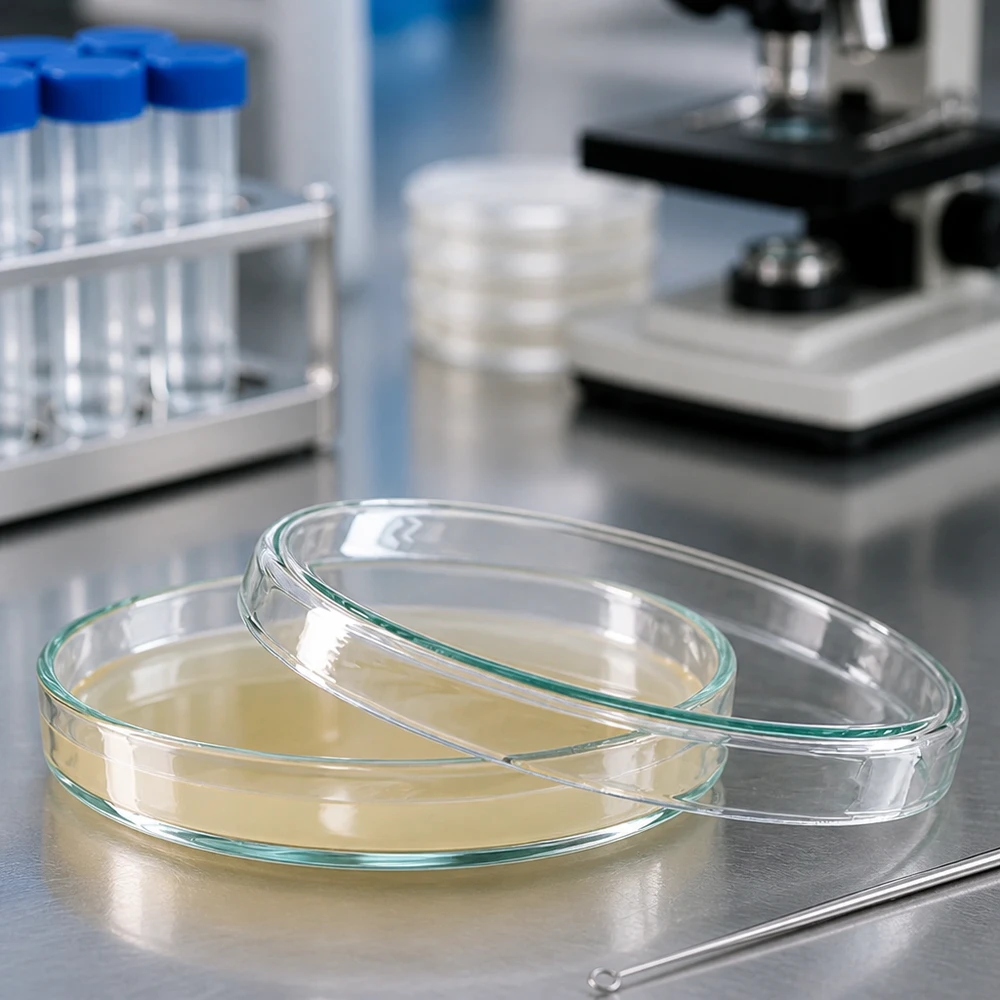 Petrischaal 90x15 mm van glas Petrischaal van glas, 90 x 15 mm, met afneembaar deksel, voor gebruik in een professioneel microbiologisch laboratorium