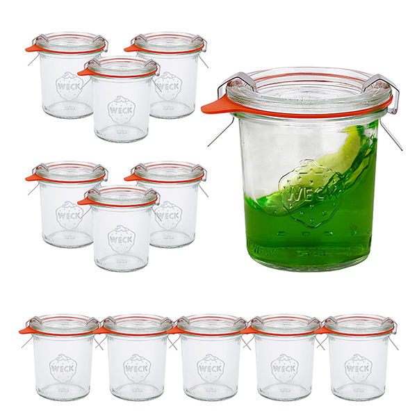 Set van 12 Weck bokalen van 140 ml met 12 glazen deksels,