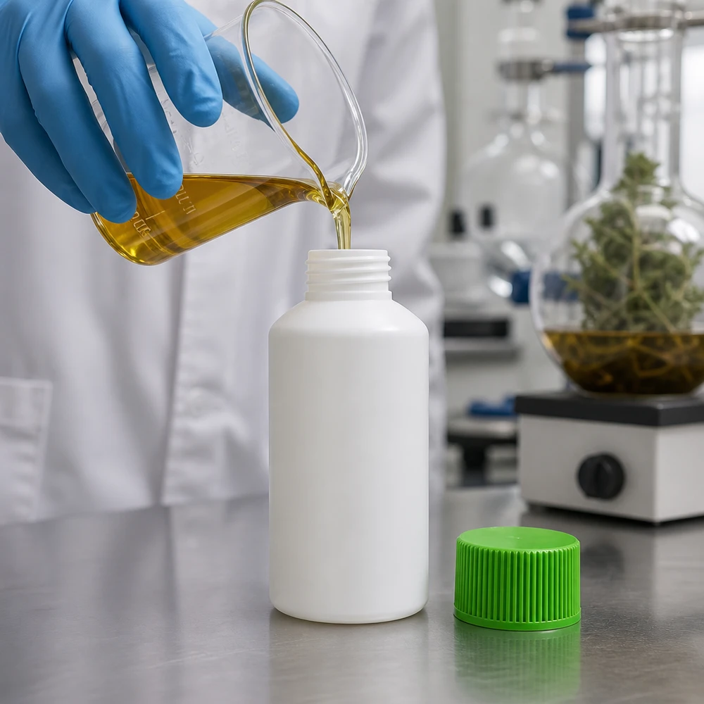 PET cilinderfles 50ml wit met schroefsluiting groen Compacte farmaceutische fles van 50 ml HDPE met groene schroefdop voor oliën