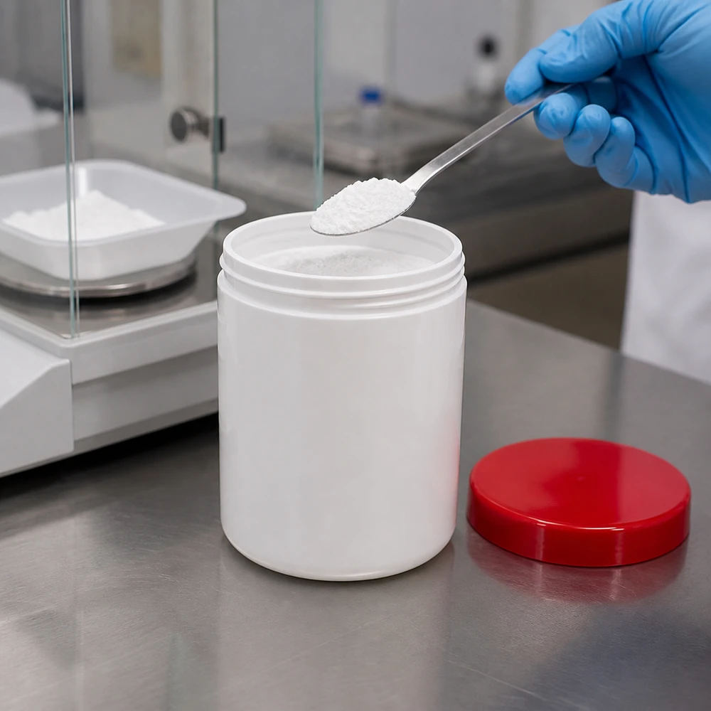 Zalfpot 75 g wit met rood schroefdeksel (PP) Ronde PP-pot van 75 g met brede opening en rode deksel, ideaal voor crèmes en zalven