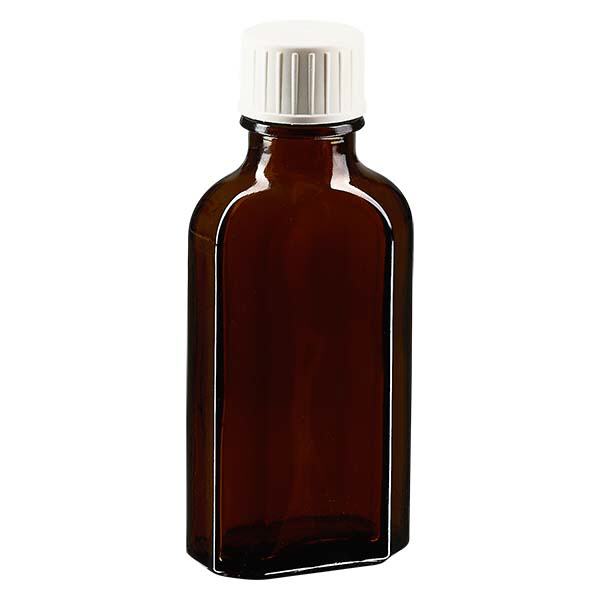 50 ml bruine meplatfles met DIN 22 monding, inclusief schroefsluiting DIN 22 wit met gietring 50 ml bruine meplatfles met DIN 22 monding, inclusief schroefsluiting DIN 22 wit met gietring