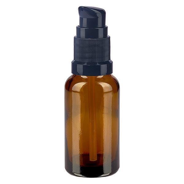 Bruine glazen flessen 20ml met zwart pompsluiting Bruine glazen flessen 20ml met zwart pompsluiting