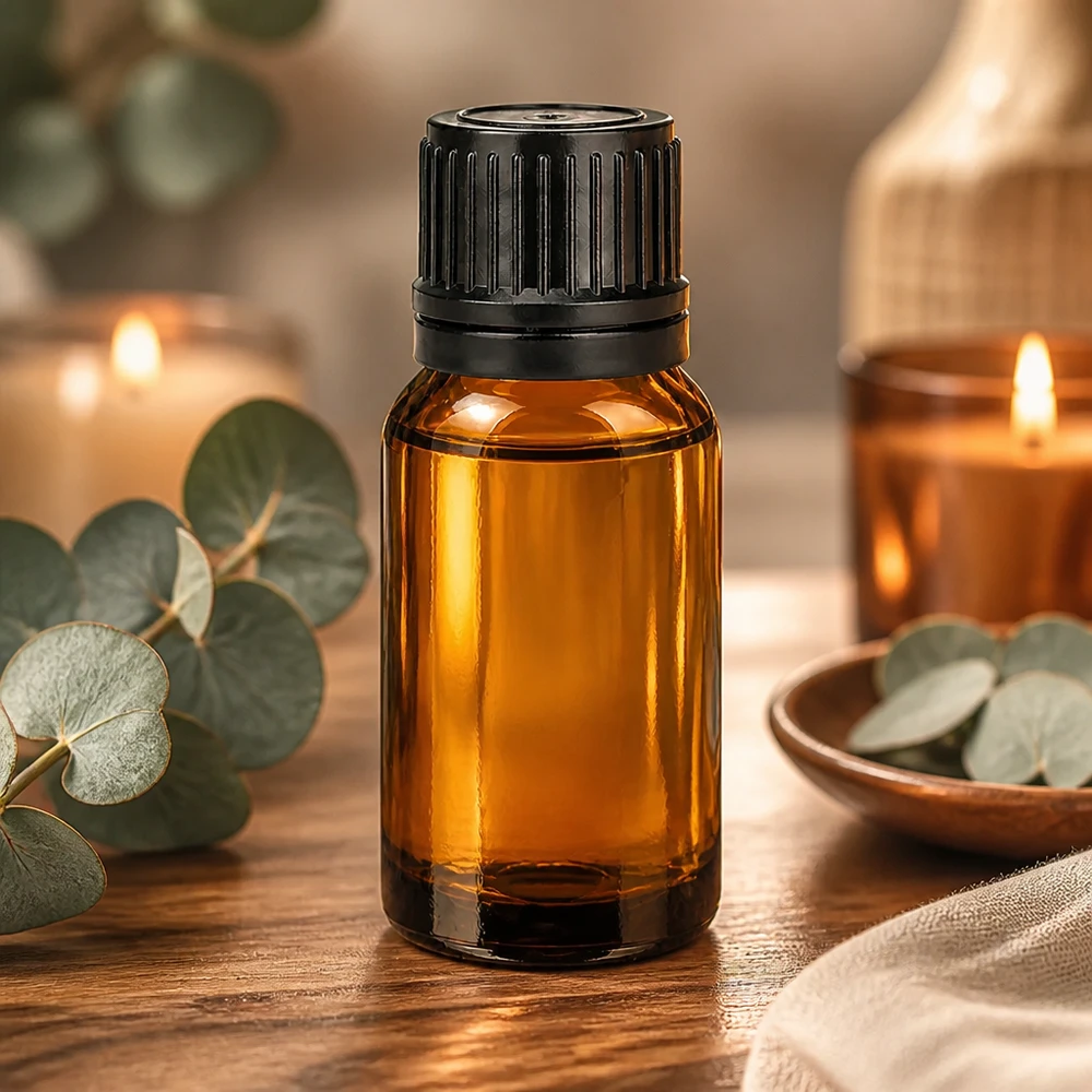 10ml fles 11mm SV zwart OV BrownLine UT18/10 Compact aromatherapieflesje van 10 ml gemaakt van UV-beschermend amberkleurig glas met praktische druppeldop