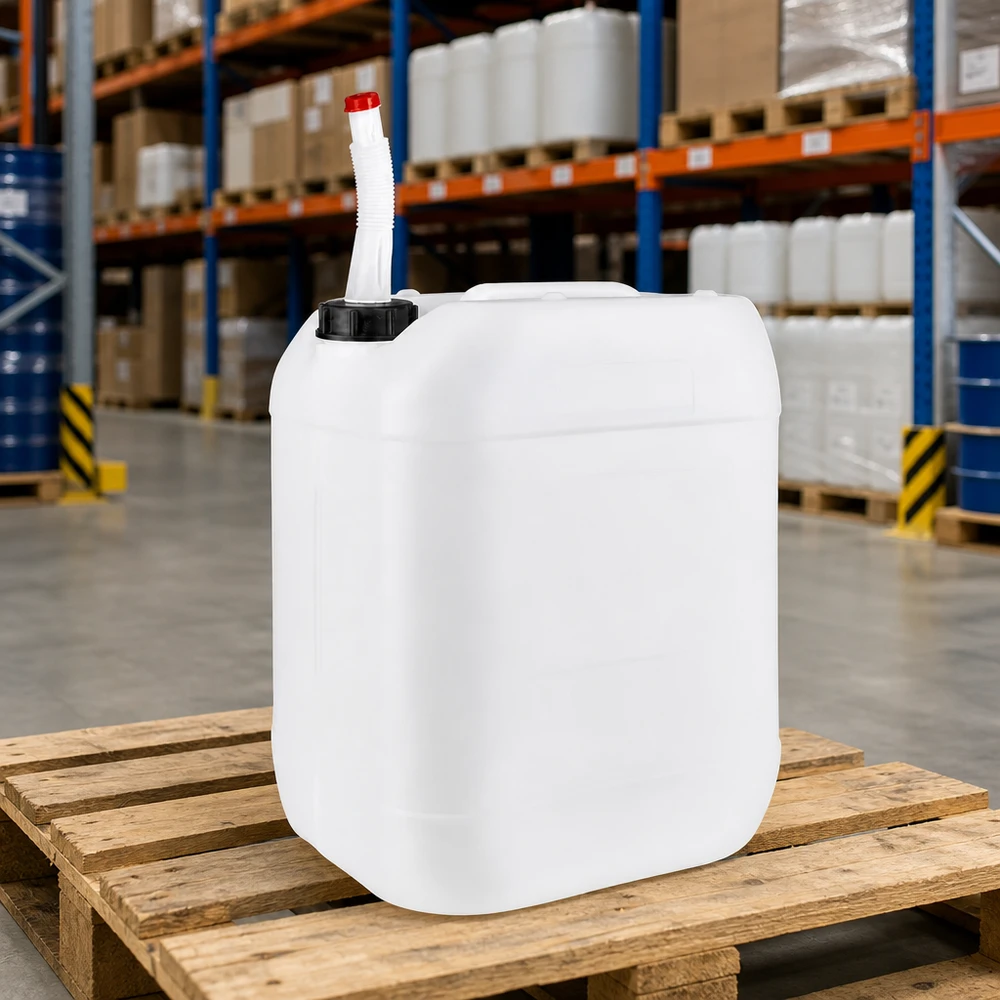 Lege HDPE-jerrycan van 20 liter met flexibele uitloopbuis voor veilige opslag van vloeistoffen