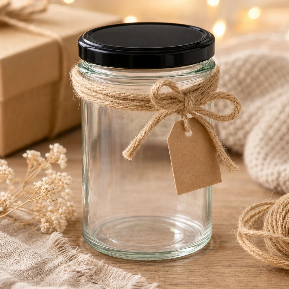 230ml bekers met zwart deksel en jute koord cadeauverpakking rustieke decoratie knutselproject