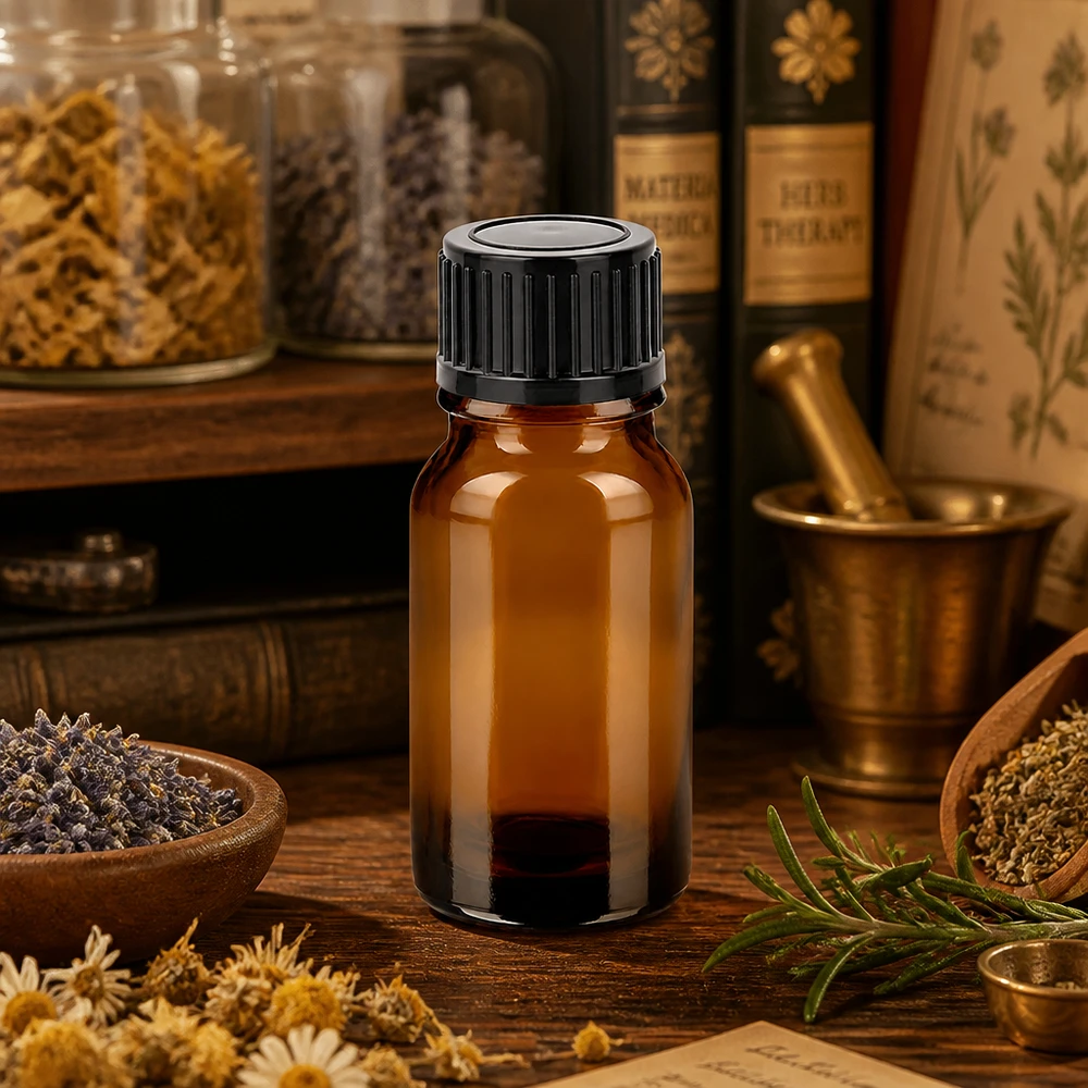 10ml amberkleurig glazen flesje met 11mm opening en standaard zwarte dop voor nauwkeurige dosering