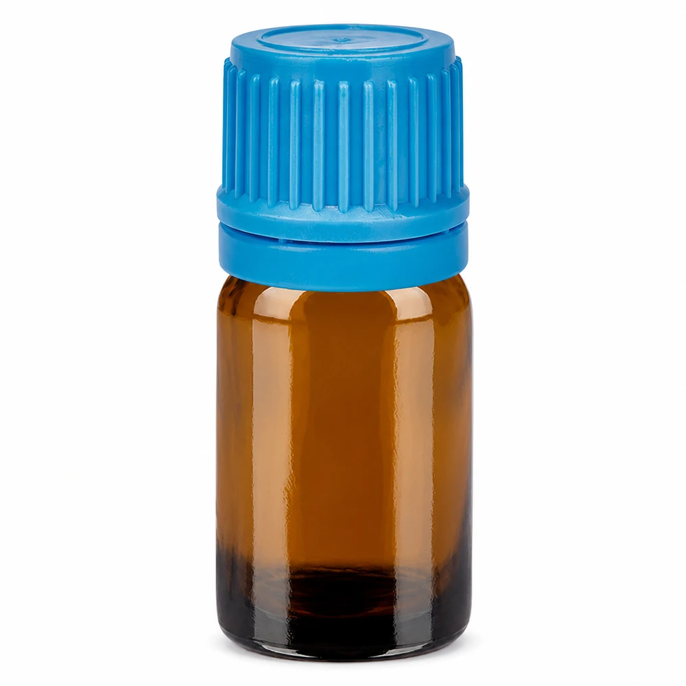 5ml bruin glazen flesje met blauwe dop voor essentiële oliën en aromatherapie