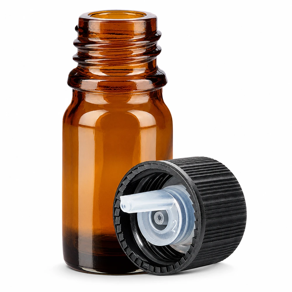 Bruin glazen flesje 5ml met 1mm druppelopening voor essentiële oliën en tincturen