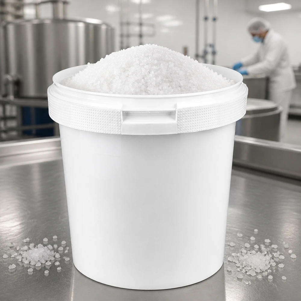 Veelzijdige open PP-emmer van 2,5 l, wit, voor industriële vulling met zoutkristallen