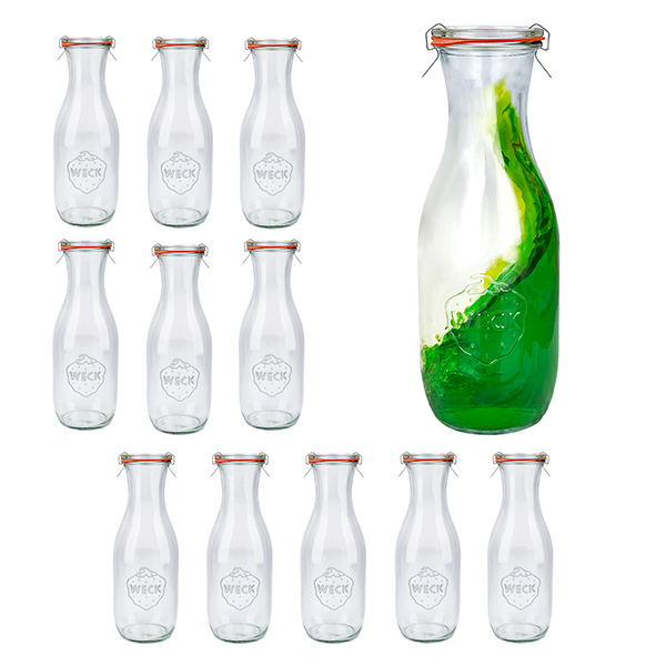 Set van 12 Weck potten 1062ml sapfles met 12 glazen deksels, Set van 12 Weck potten 1062ml sapfles met 12 glazen deksels,