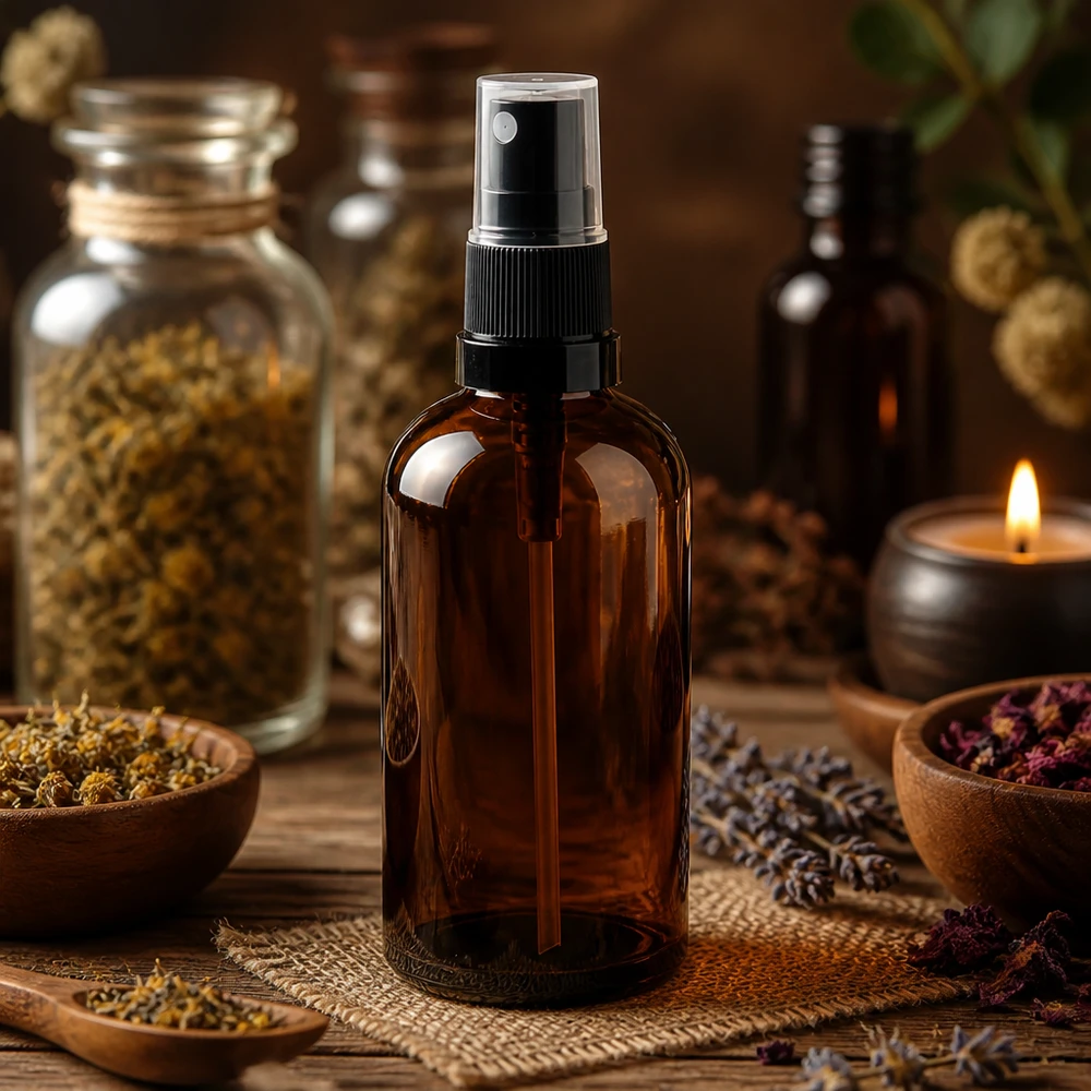 100ml sprayflacon zwart/tr. STD BrownLine UT18/100 Professionele 100ml apothekersfles bruin met verstuiver voor therapeutische toepassingen