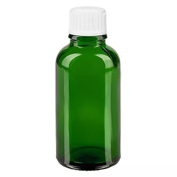 Groenen glazen flessen 30ml met wit schroefsluiting globuli uitgietring St Groenen glazen flessen 30ml met wit schroefsluiting globuli uitgietring St