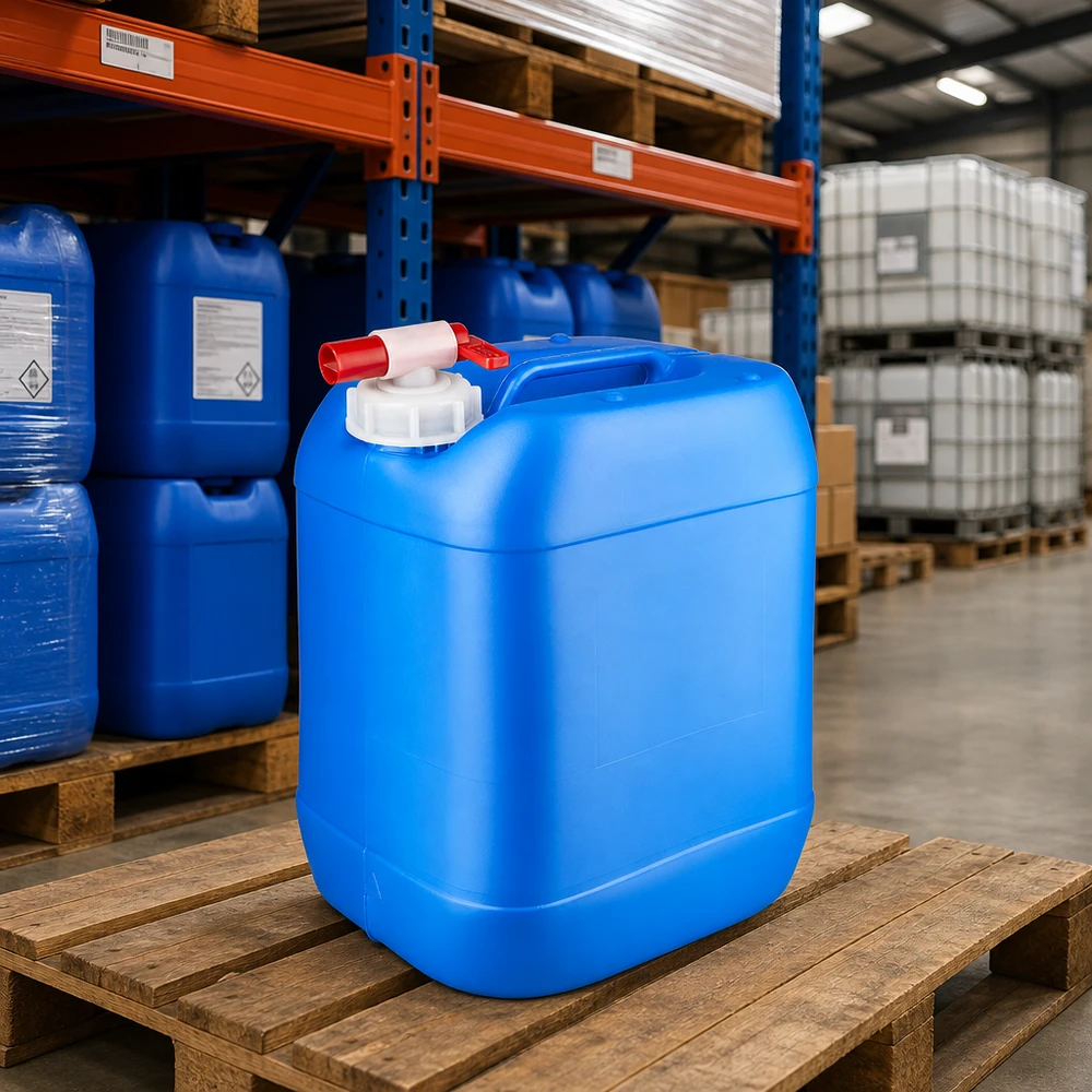 Blauwe, door de VN goedgekeurde jerrycan van 20 liter met tapkraan, geschikt voor het vervoer van gevaarlijke stoffen