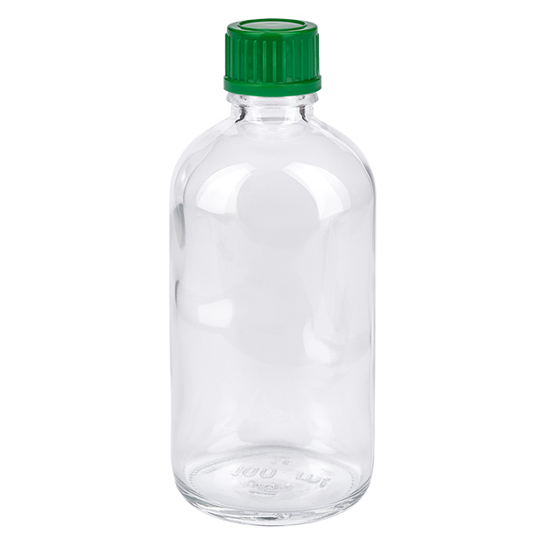 100ml fles 11mm SV groen STD ClearLine UT18/100 Glazen fles van 100 ml met groene schroefdop, 11 mm, ClearLine UT18/100