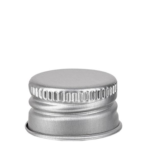 Schroefsluiting 18 mm zilver aluminium geribbeld met afgeronde rand en afdichtplaatje Schroefsluiting 18 mm zilver aluminium geribbeld met afgeronde rand en afdichtplaatje