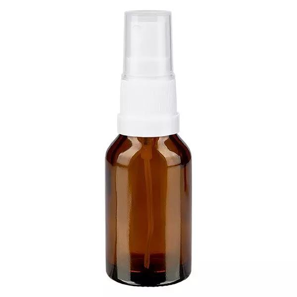 Bruin glazen flessen 30ml met wit pompverstuiver Bruin glazen flessen 30ml met wit pompverstuiver