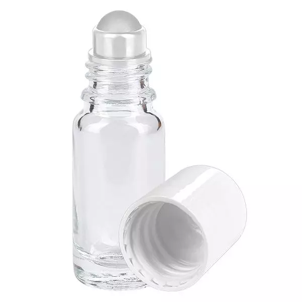 Apothekersflesje helder 10ml roll-on cap wit Apothekersflesje helder 10ml roll-on cap wit