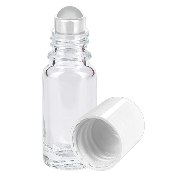 Apothekersflesje helder 10ml roll-on cap wit Apothekersflesje helder 10ml roll-on cap wit