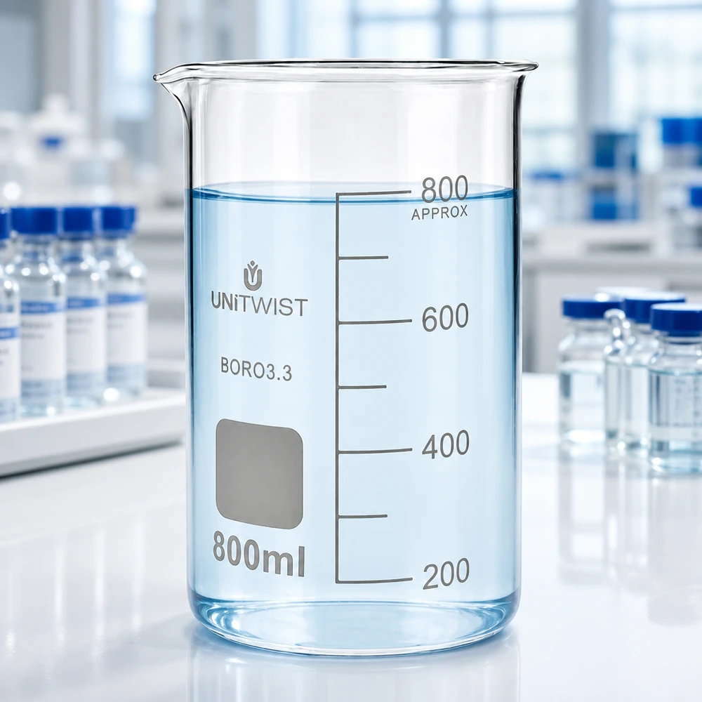 UNITWIST borosilicaat bekerglas 800 ml, hoge cilindrische vorm met milliliteraanduidingen
