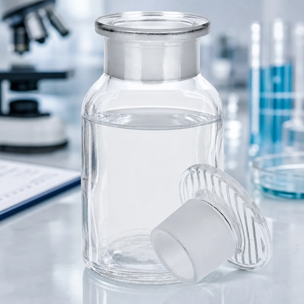 Doorzichtige glazen fles van 100 ml met brede hals en glazen stop voor tincturen, extracten en oplosmiddelen