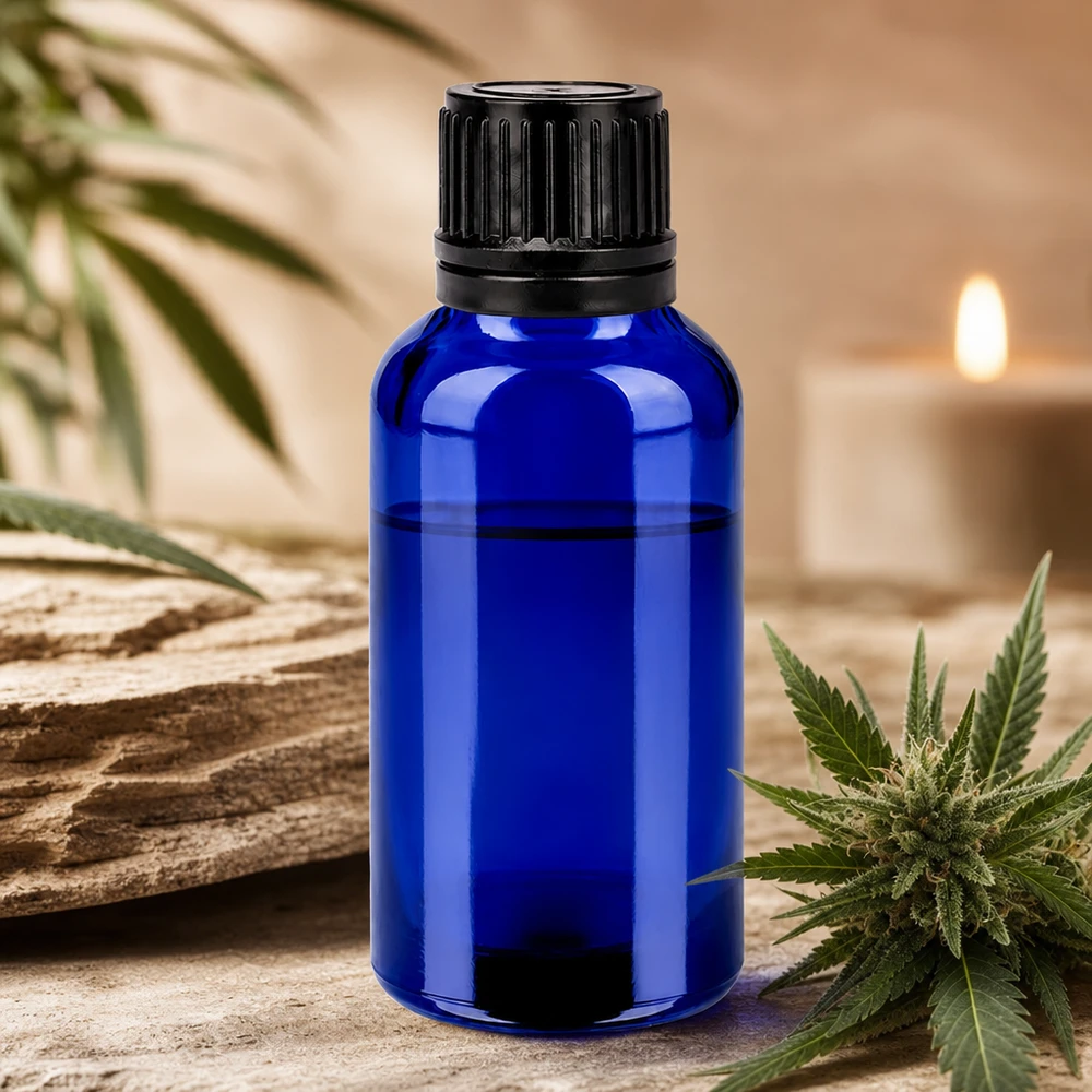 30 ml apothekersflesje gemaakt van UV-beschermend kobaltglas met lekvrije schroefdop