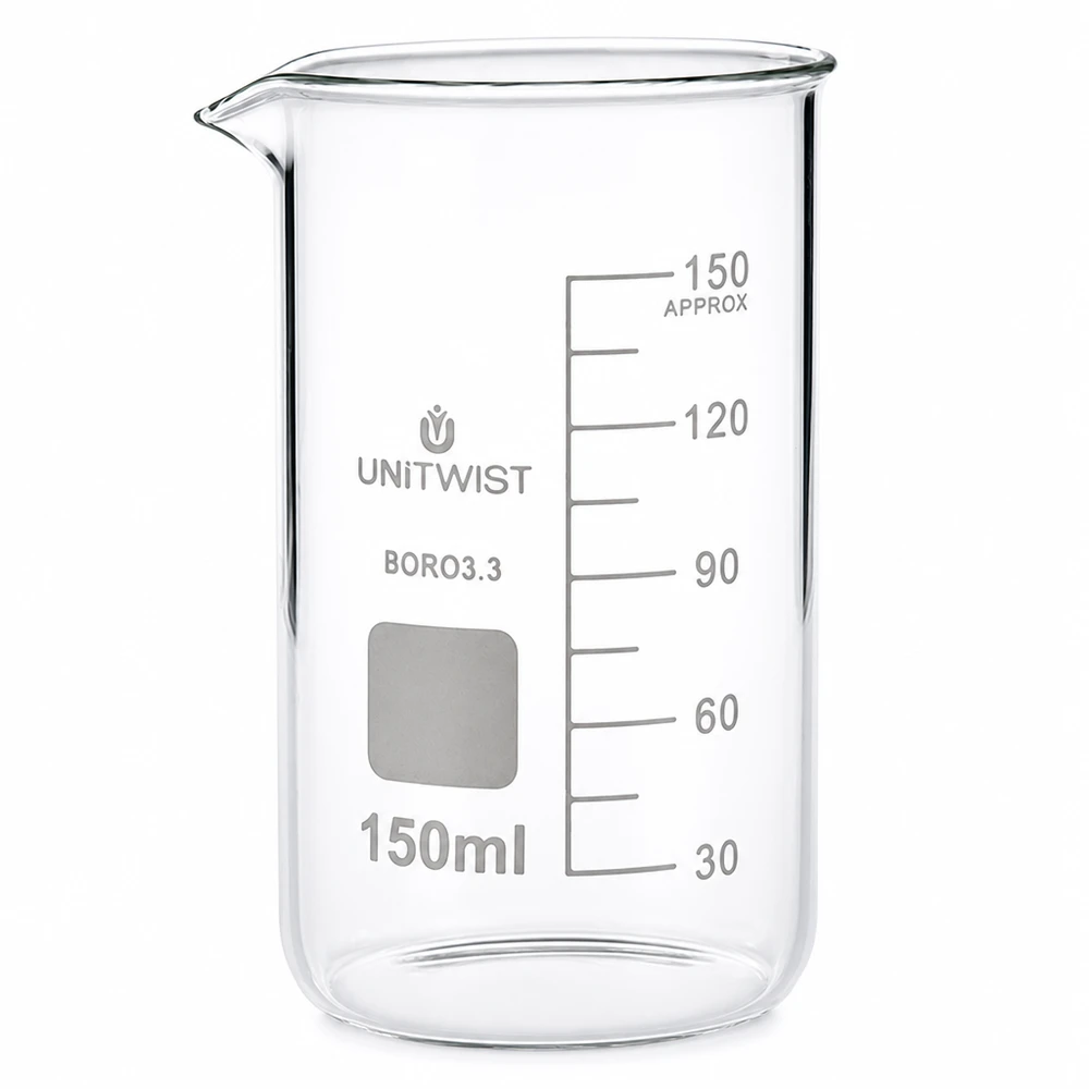 Hoog bekerglas van helder borosilicaatglas met een inhoud van 150 ml, voor laboratorium- en chemische toepassingen