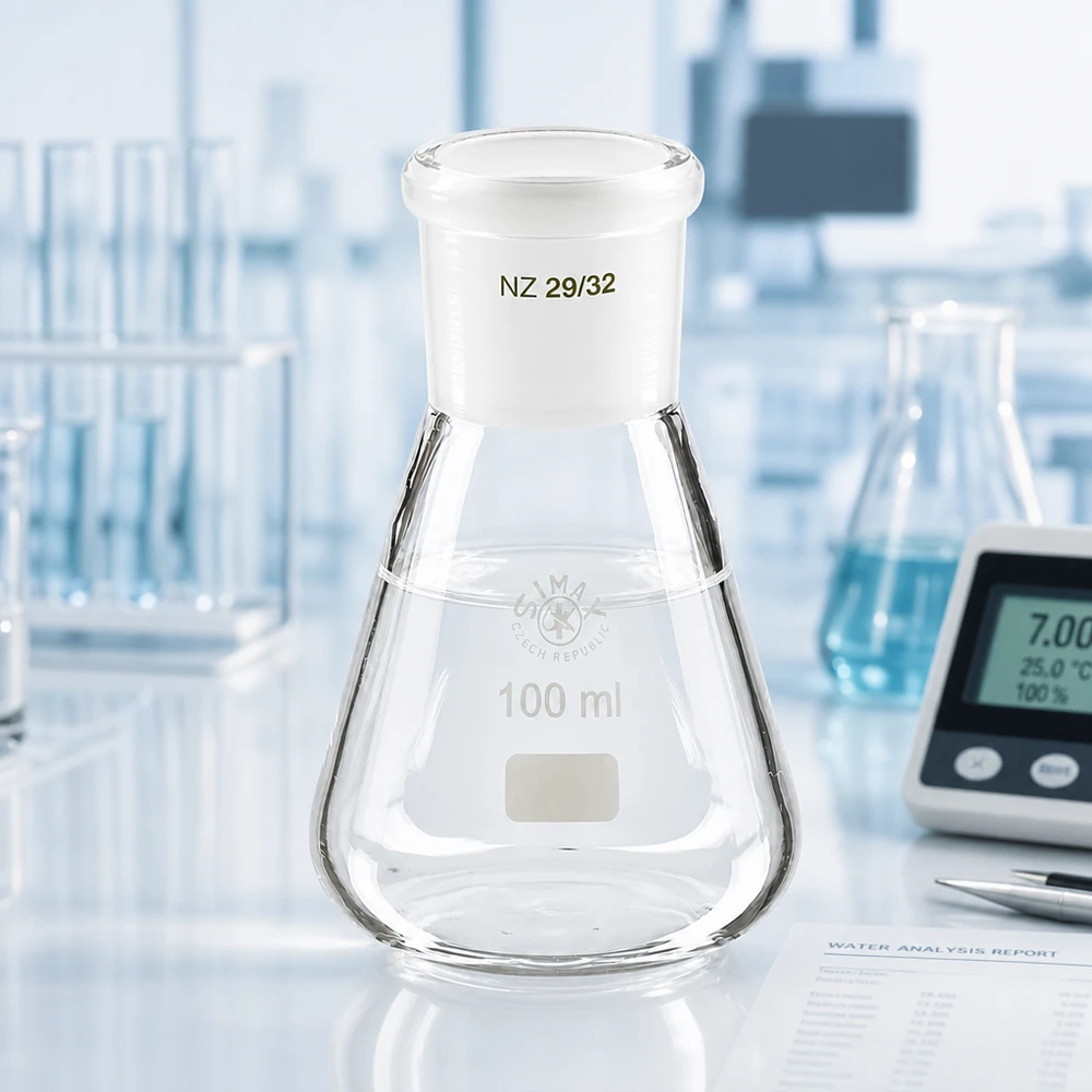 Erlenmeyer 100 ml wijde hals borosilicaat met slijpstuk 29/32