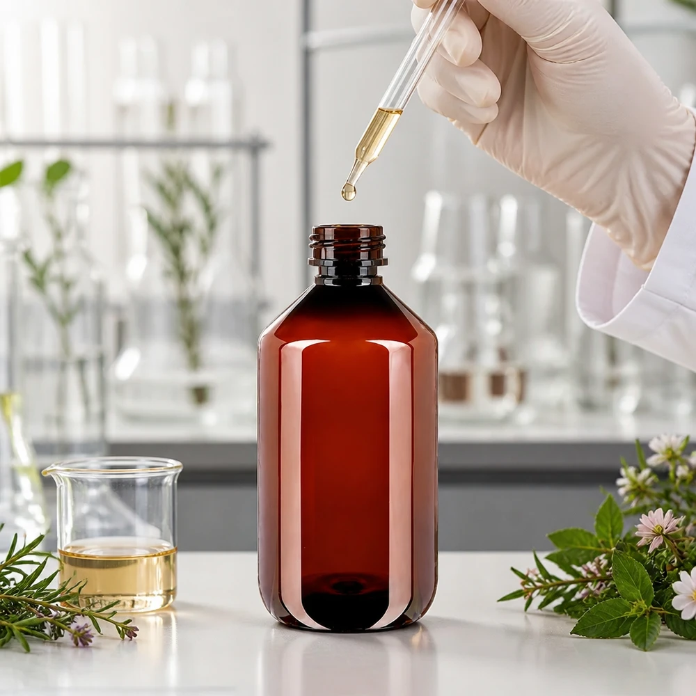 PET fles 500ml met bruine dop standaard PET Flasche 500ml braun mit schmalem Hals und Standardverschluss für Öle und Tinkturen