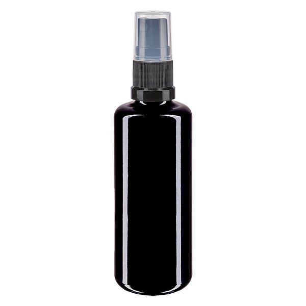 Fles van violet glas 50 ml met pompverstuiver zwart Fles van violet glas 50 ml met pompverstuiver zwart