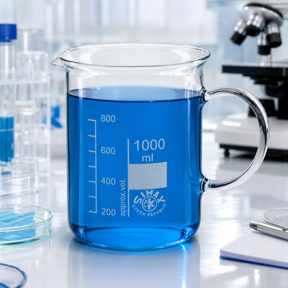 Hittebestendige bekerglas van 1000 ml met handvat, vervaardigd uit borosilicaatglas, voor laboratoriumgebruik