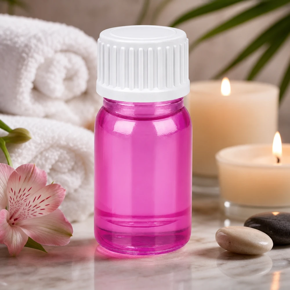 Mini glazen flesje 5ml in magenta roze met UV-bescherming voor lichtgevoelige ingrediënten
