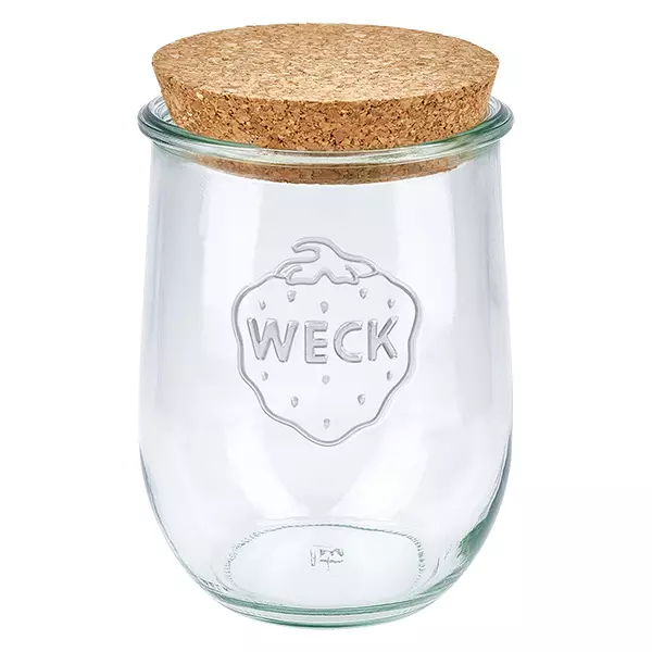 1062ml tulpenglas WECK RR100 met kurk WECK tulpenpot 1062ml RR100 met natuurlijk kurkdeksel inmaakpot voorraadpot transparant