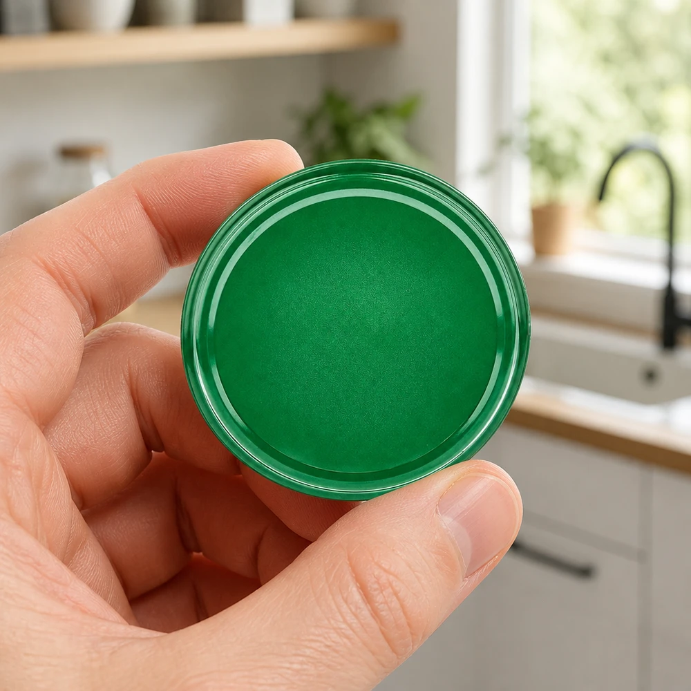 82mm BasicSeal deksel groen (TO82) UNiTWIST BasicSeal TO82 inmaakdeksel 82 mm groen UNiTWIST, gefotografeerd van bovenaf