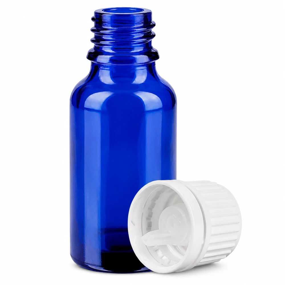 Blauwe glazen fles 20ml met 0,7mm druppeldop voor farmaceutische toepassingen