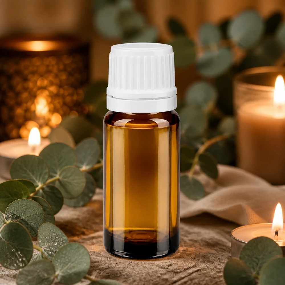Glazen flesje met UV-bescherming, 10 ml, bruin met witte OV-sluiting, ideaal voor natuurlijke cosmetica en oliën