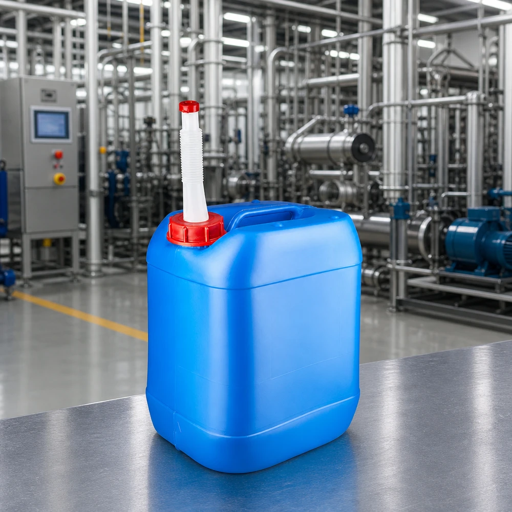 Canister 20 liter blauw met flexibele uitloop Voedselveilige kunststof jerrycan van 20 liter, blauw, met uitloopbuis voor veilige opslag van vloeistoffen