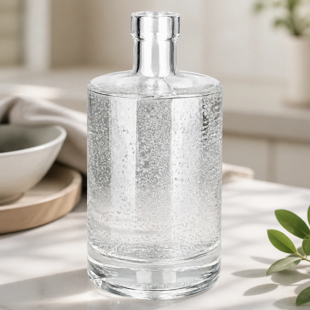 500ml glazen fles Marie gevuld met water toont de transparantie en kwaliteit van de UNiTWIST fles in een keukenambiance