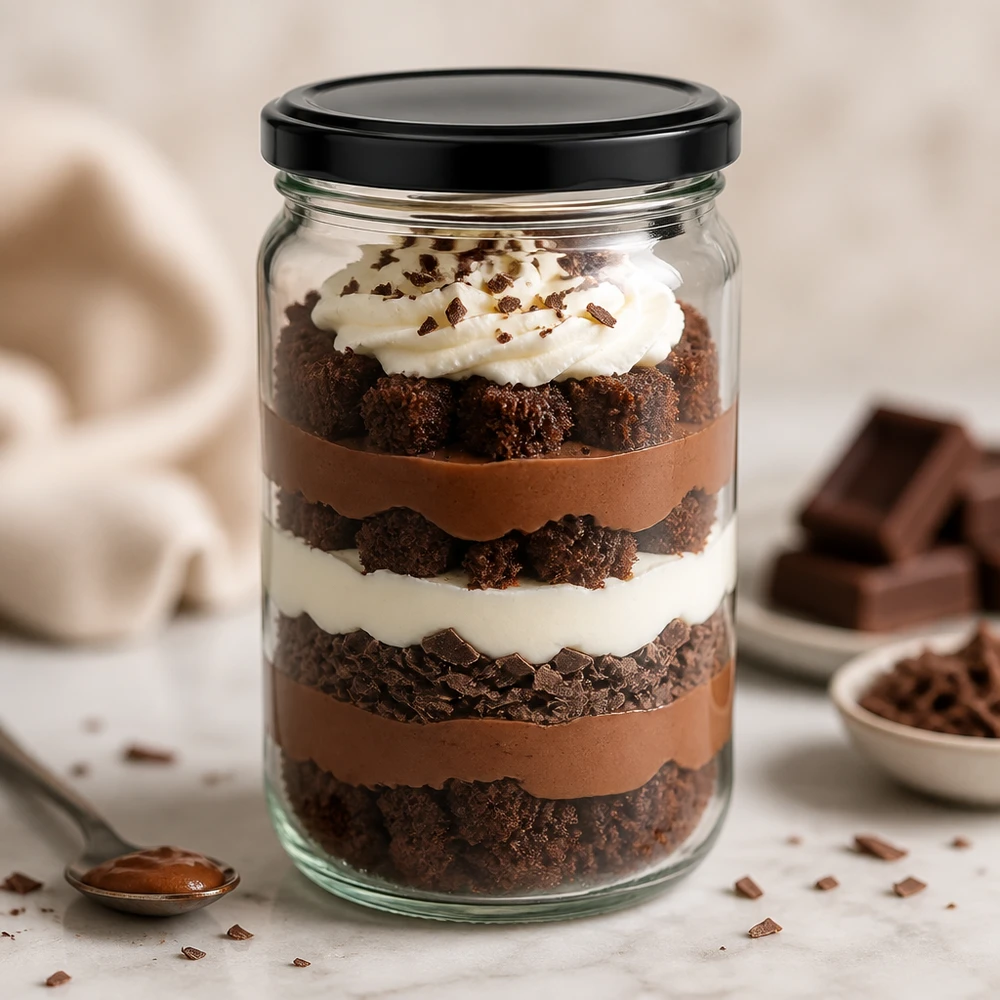 305ml rond glas met BasicSeal deksel zwart UNiTWIST 305ml Rundglas UNiTWIST mit schwarzem Deckel für Schichtdesserts - perfekt für Tiramisu und Mousse-Kreationen
