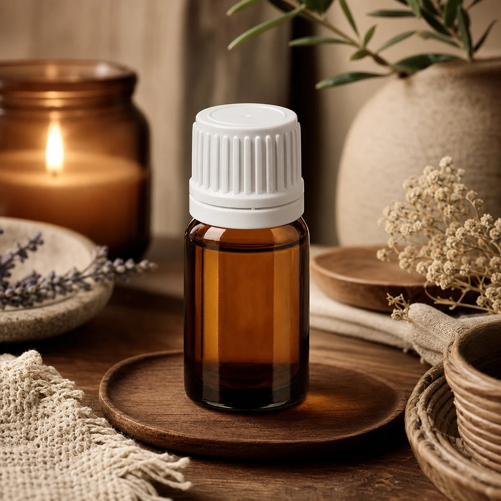 5ml amberkleurig flesje van hoogwaardig glas met witte 11mm dop voor professioneel doseren